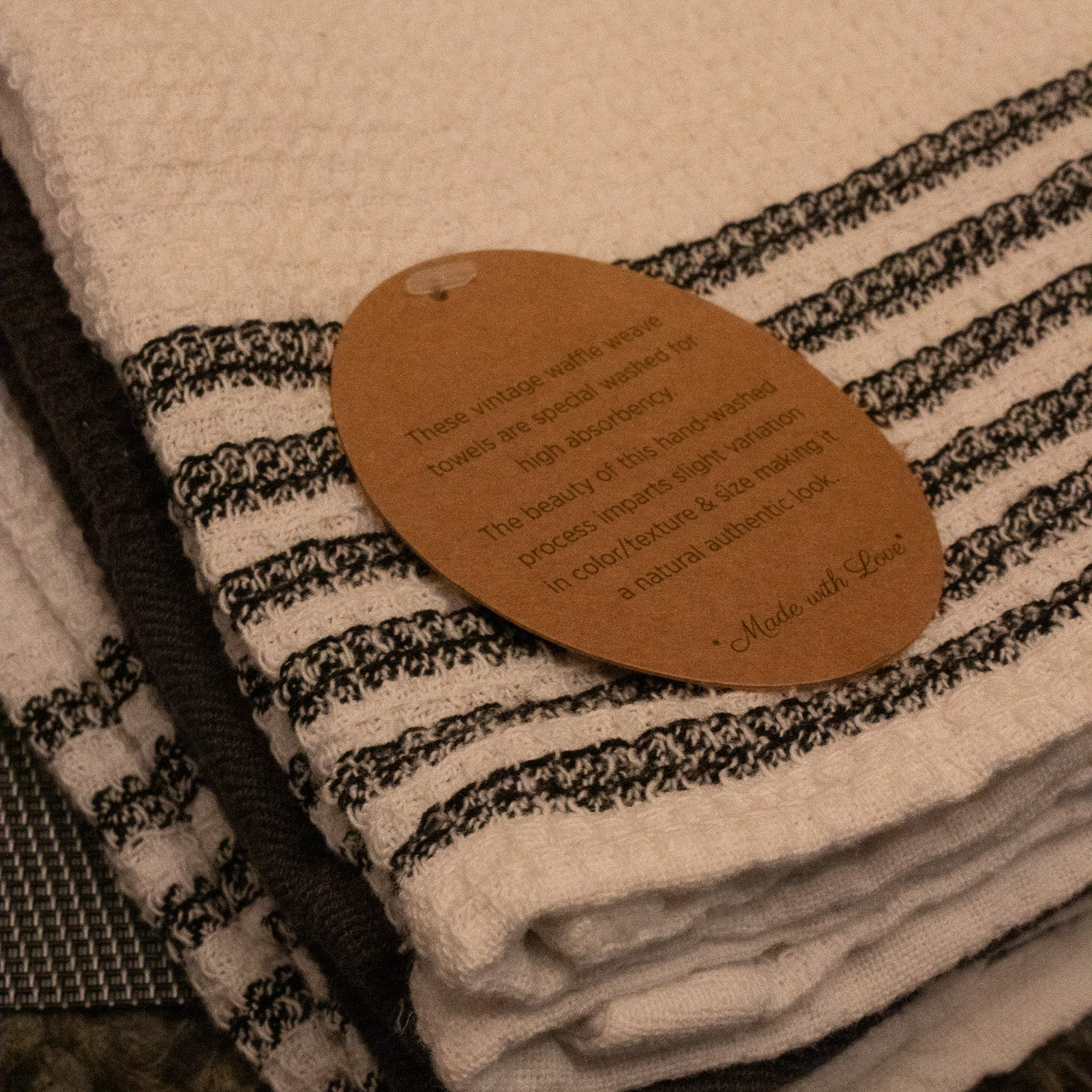 AVA Vintage White with Black Stripes Set of 3 Kitchen Towels