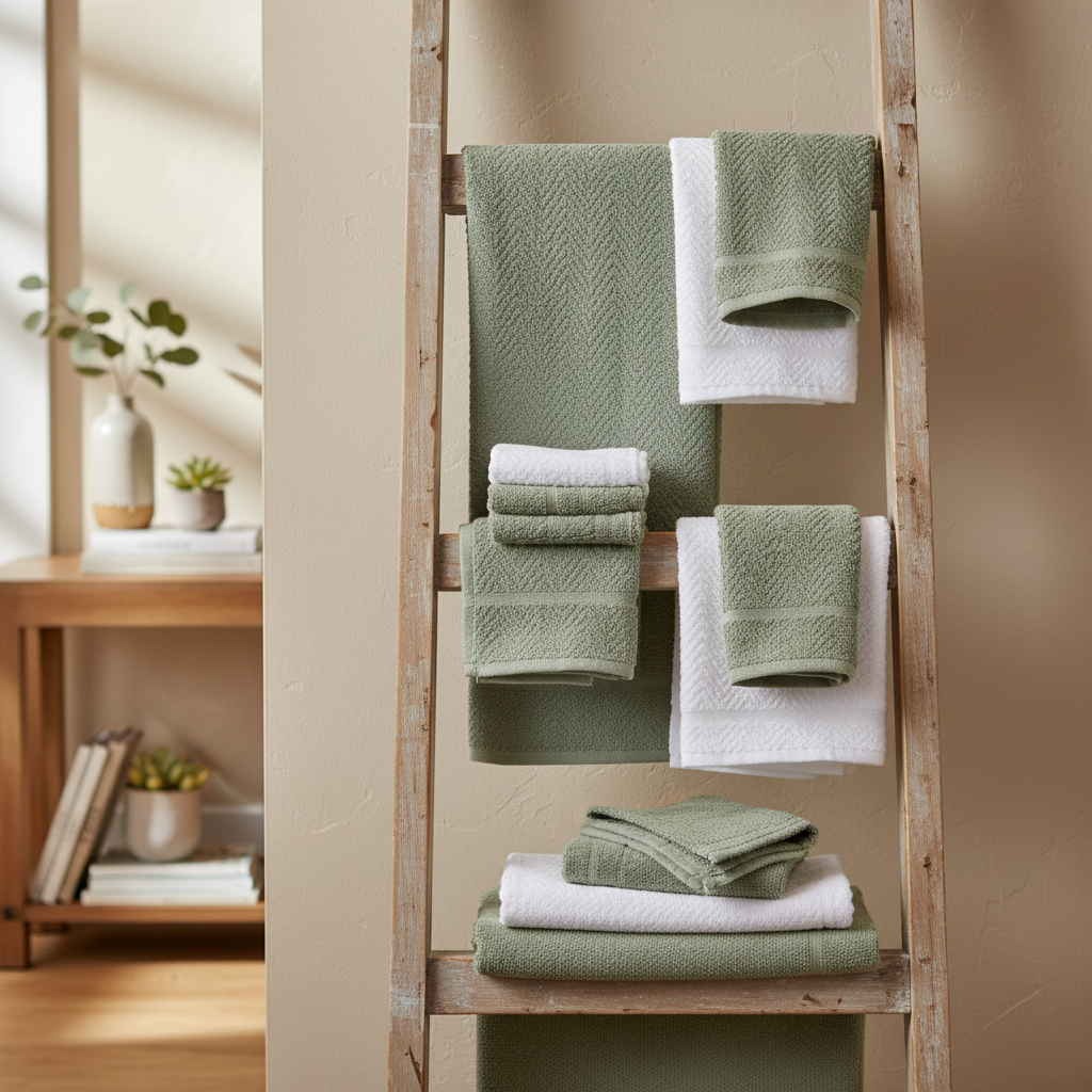 Simply Clean by Homeware Kitchen Set of 4 Towels White and Sage