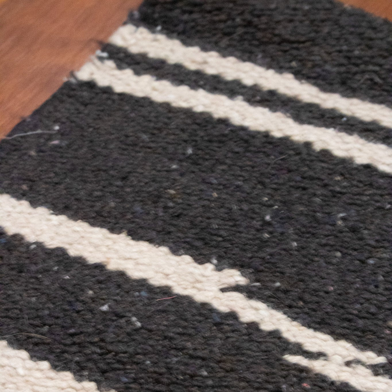 Modern Black and Tan Colored Striped Wool Rug