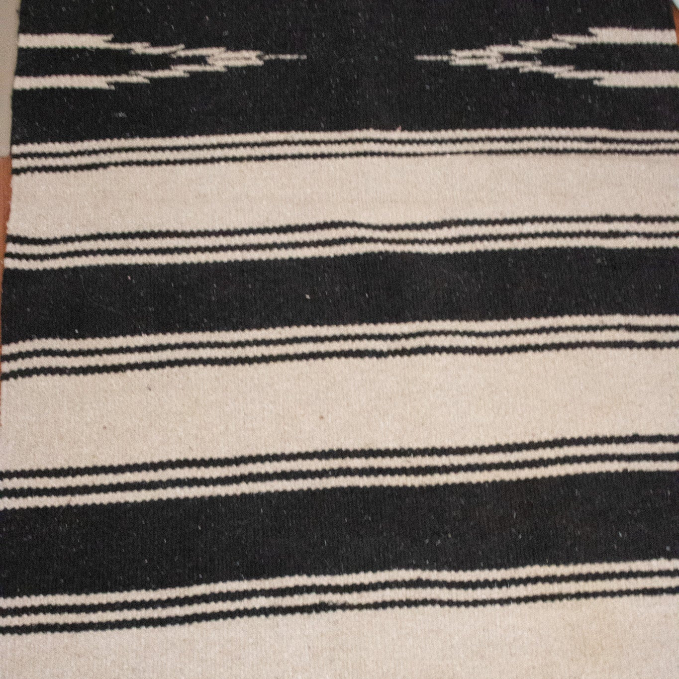 Modern Black and Tan Colored Striped Wool Rug