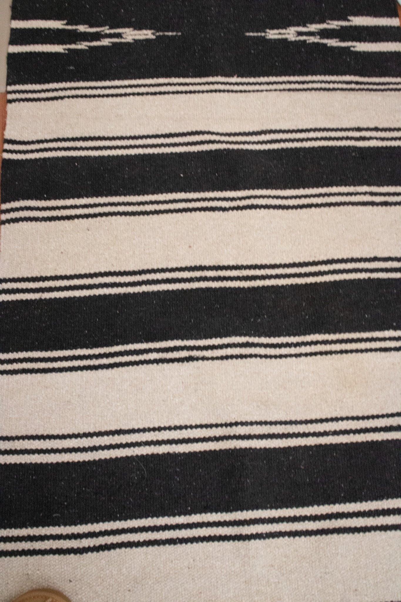 Modern Black and Tan Colored Striped Wool Rug