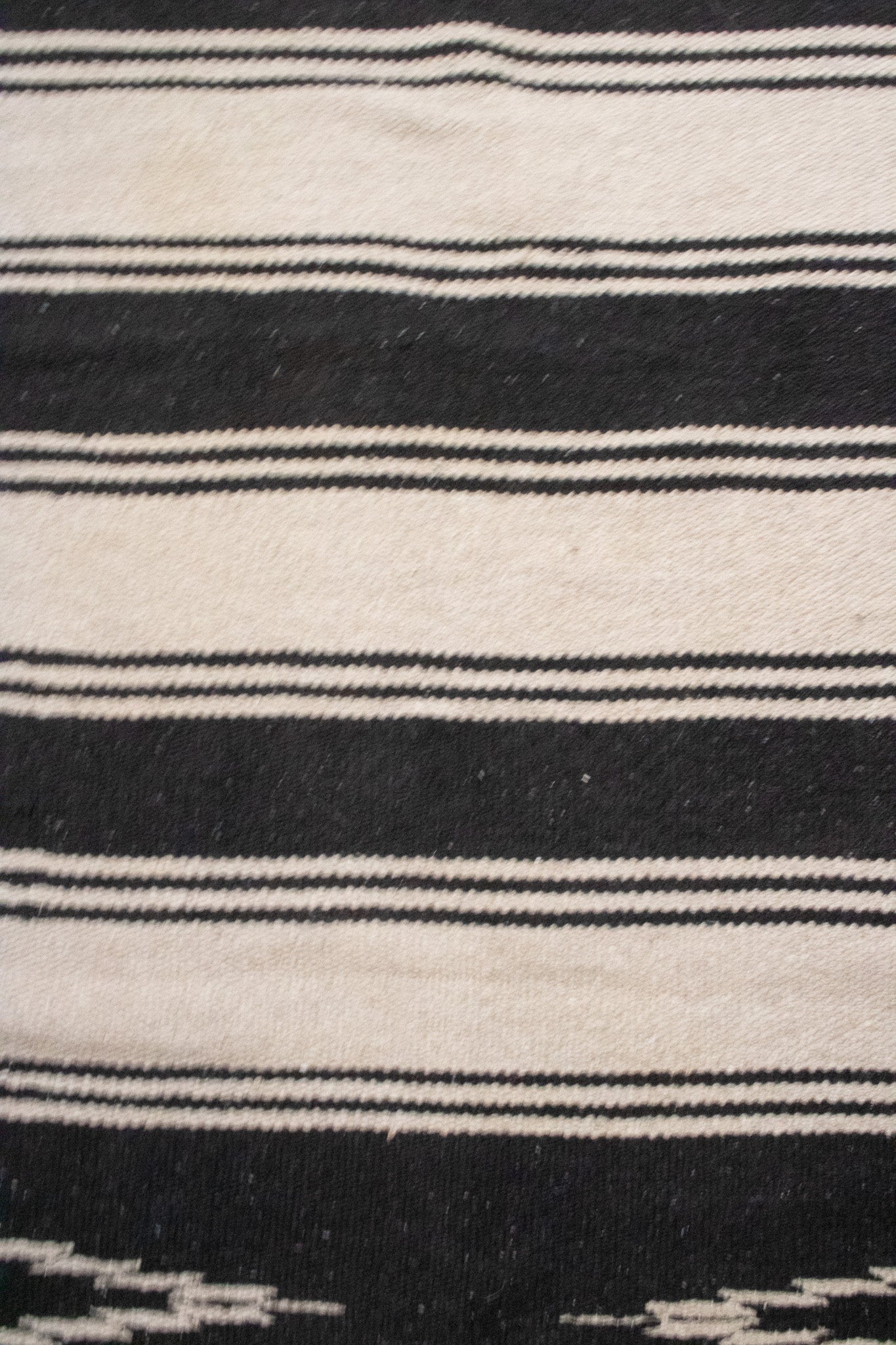 Modern Black and Tan Colored Striped Wool Rug