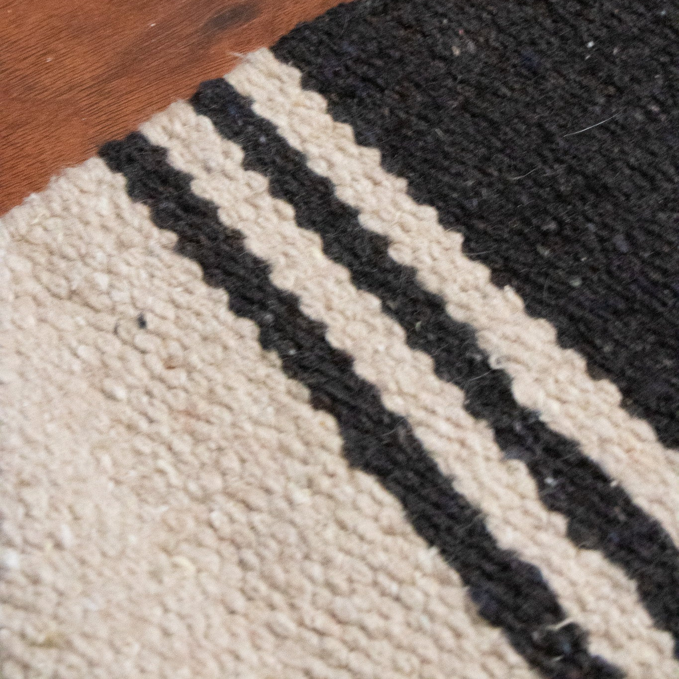 Modern Black and Tan Colored Striped Wool Rug