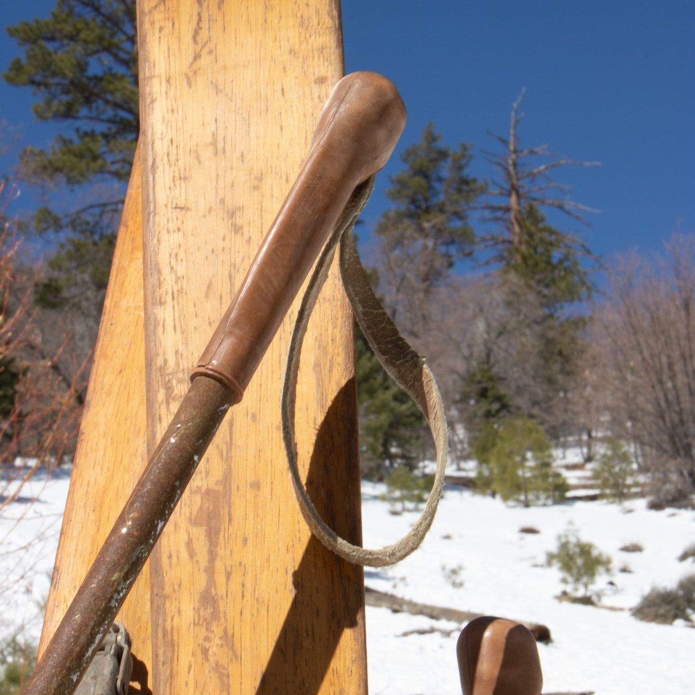 Vintage 19th Century Solid Hardwood Wooden Skis with Metal Plate Binding