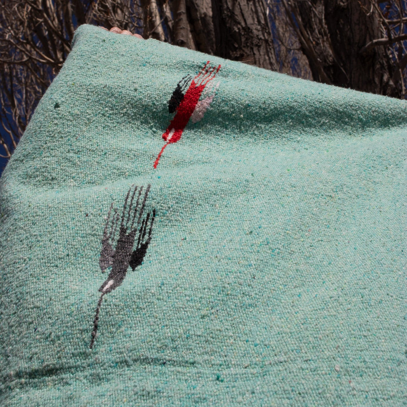 Vintage Southwestern Native American Turquoise Colored Thunderbird Blanket 8x6 ft
