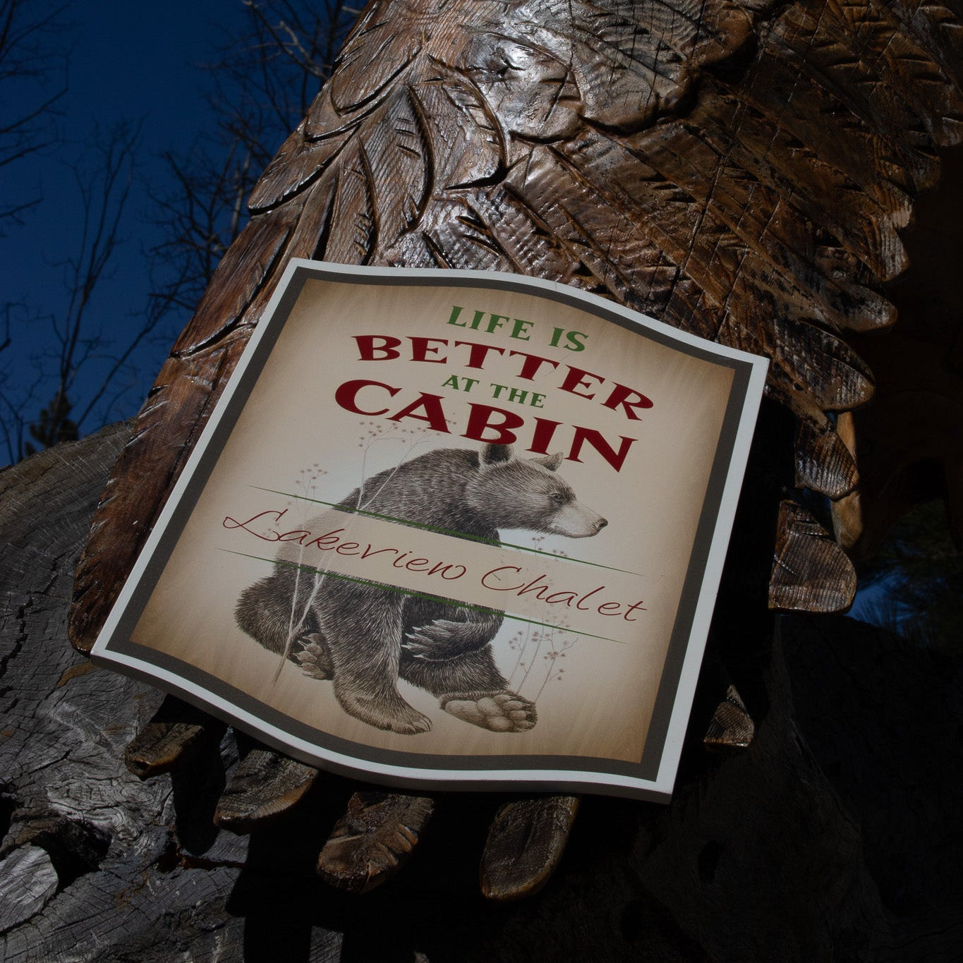 Wooden Hand Painted "Life is Better at the Cabin Lakeview Chalet" Bear Sign