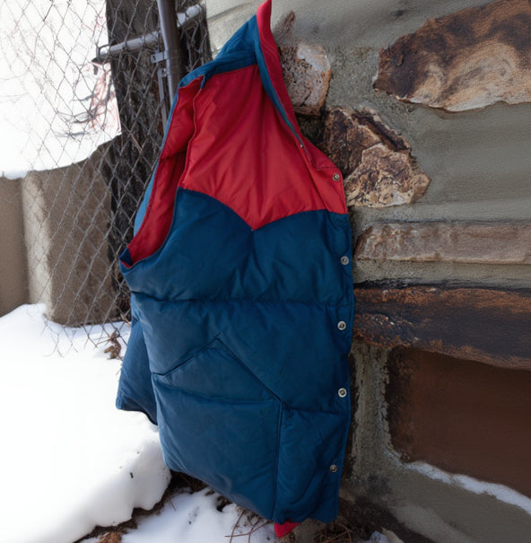 Vintage 80's Button-Up Blue & Red Nylon Down Puffer Vest
