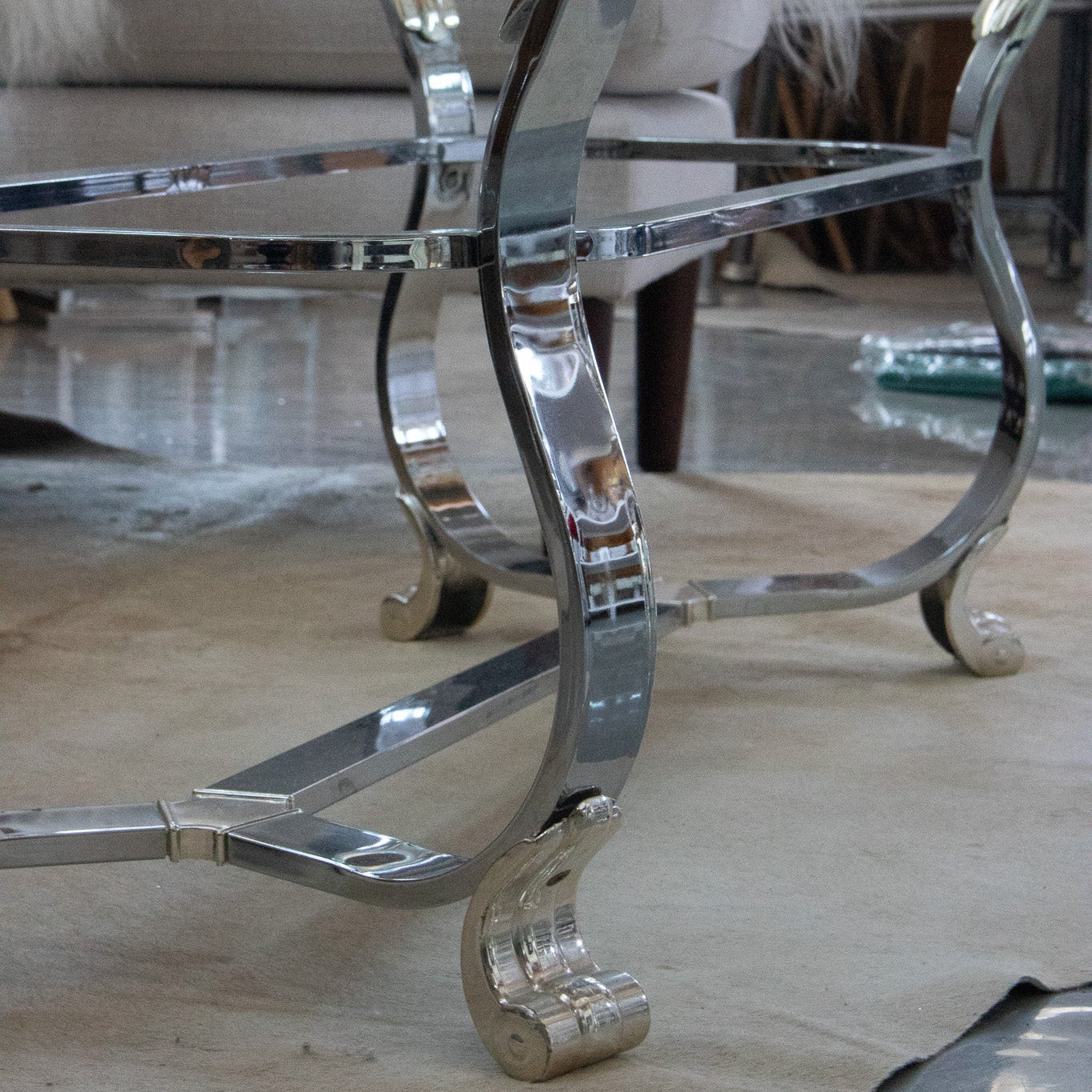 Kreiss Beveled Glass Chrome Frame Rectangle Coffee Table