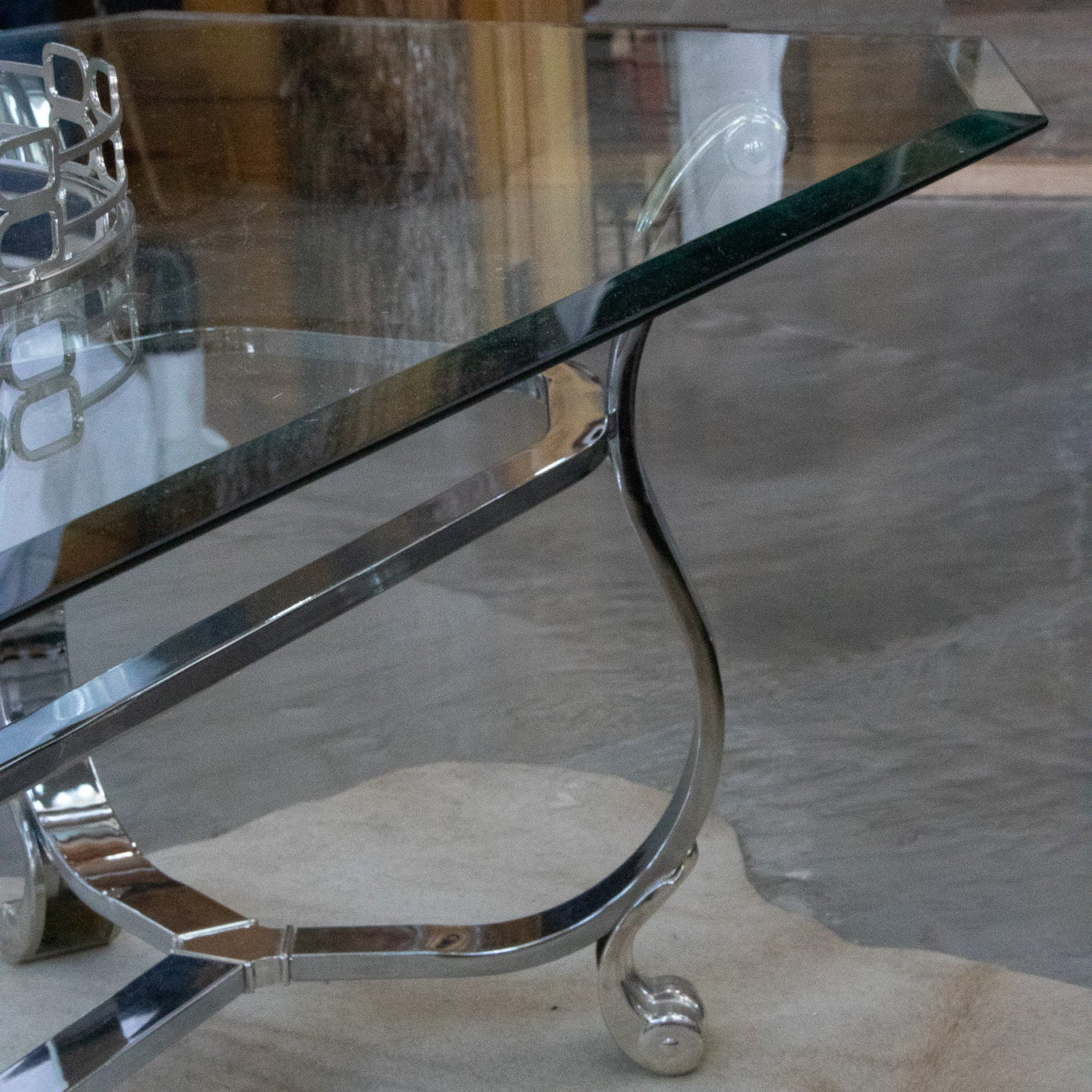 Kreiss Beveled Glass Chrome Frame Rectangle Coffee Table