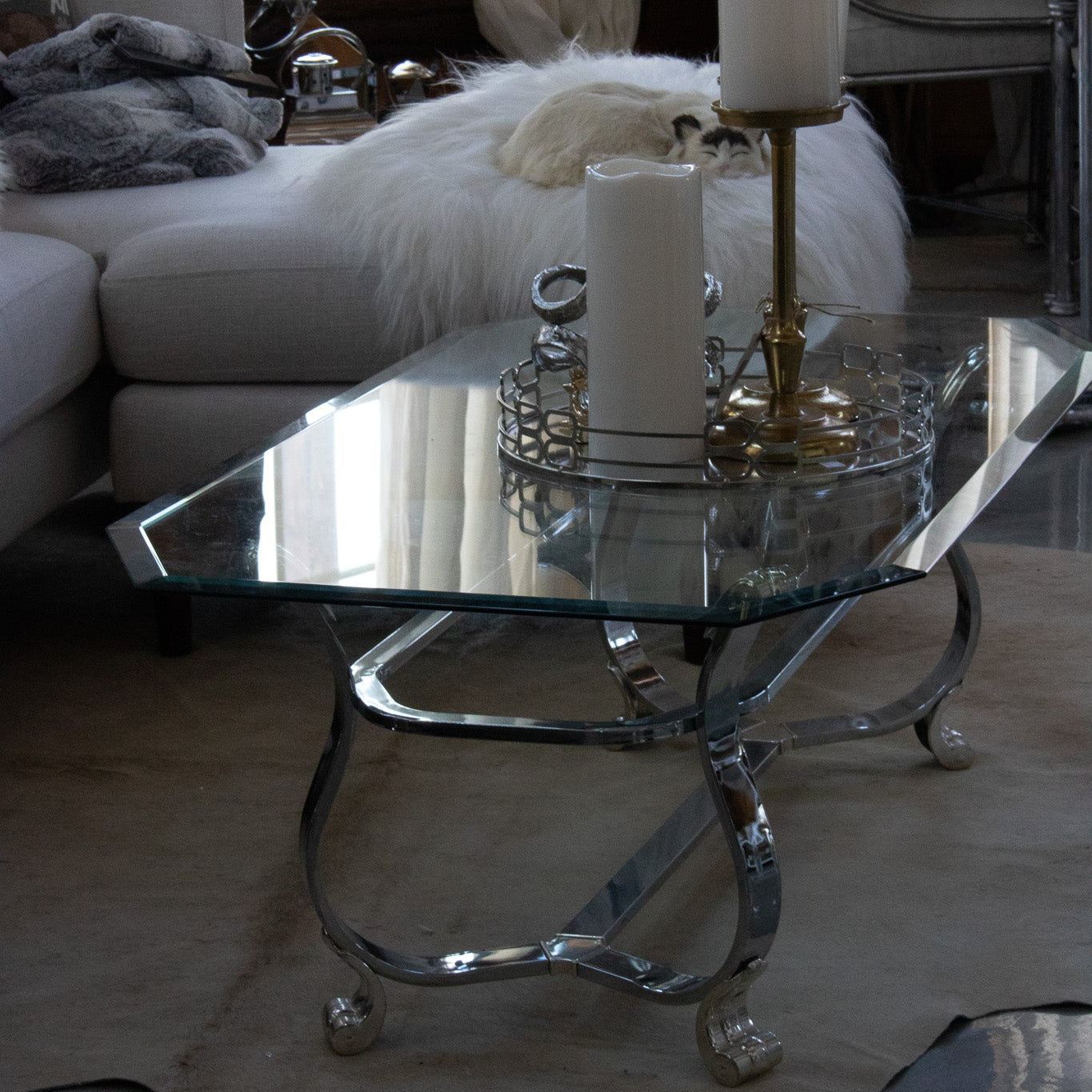Kreiss Beveled Glass Chrome Frame Rectangle Coffee Table