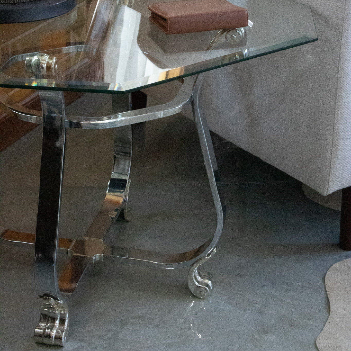 Kreiss Beveled Glass Chrome Body Square Side Table