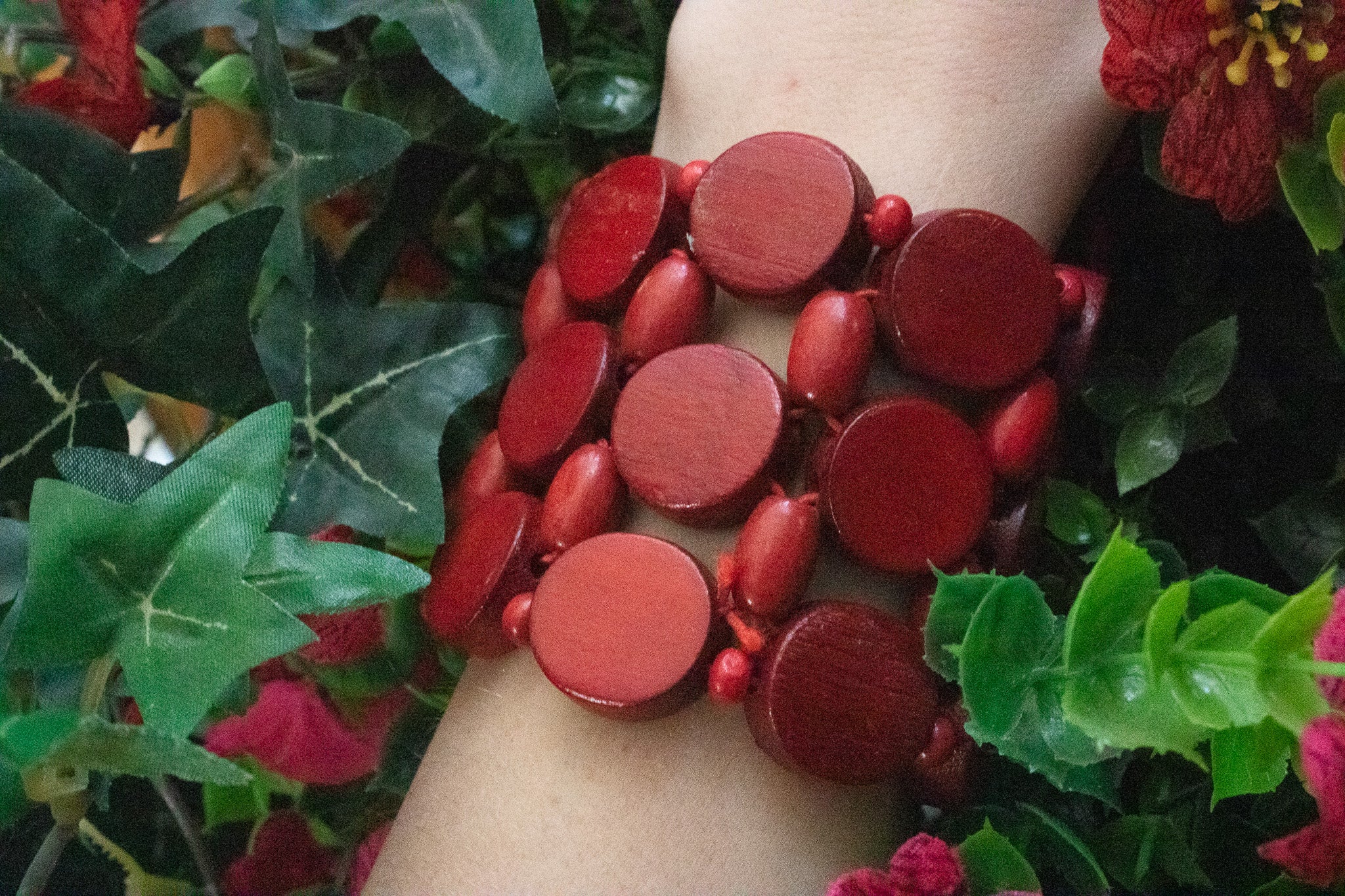 Red Wooden Bead Strech Bracelet