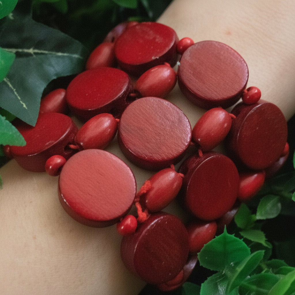Red Wooden Bead Strech Bracelet