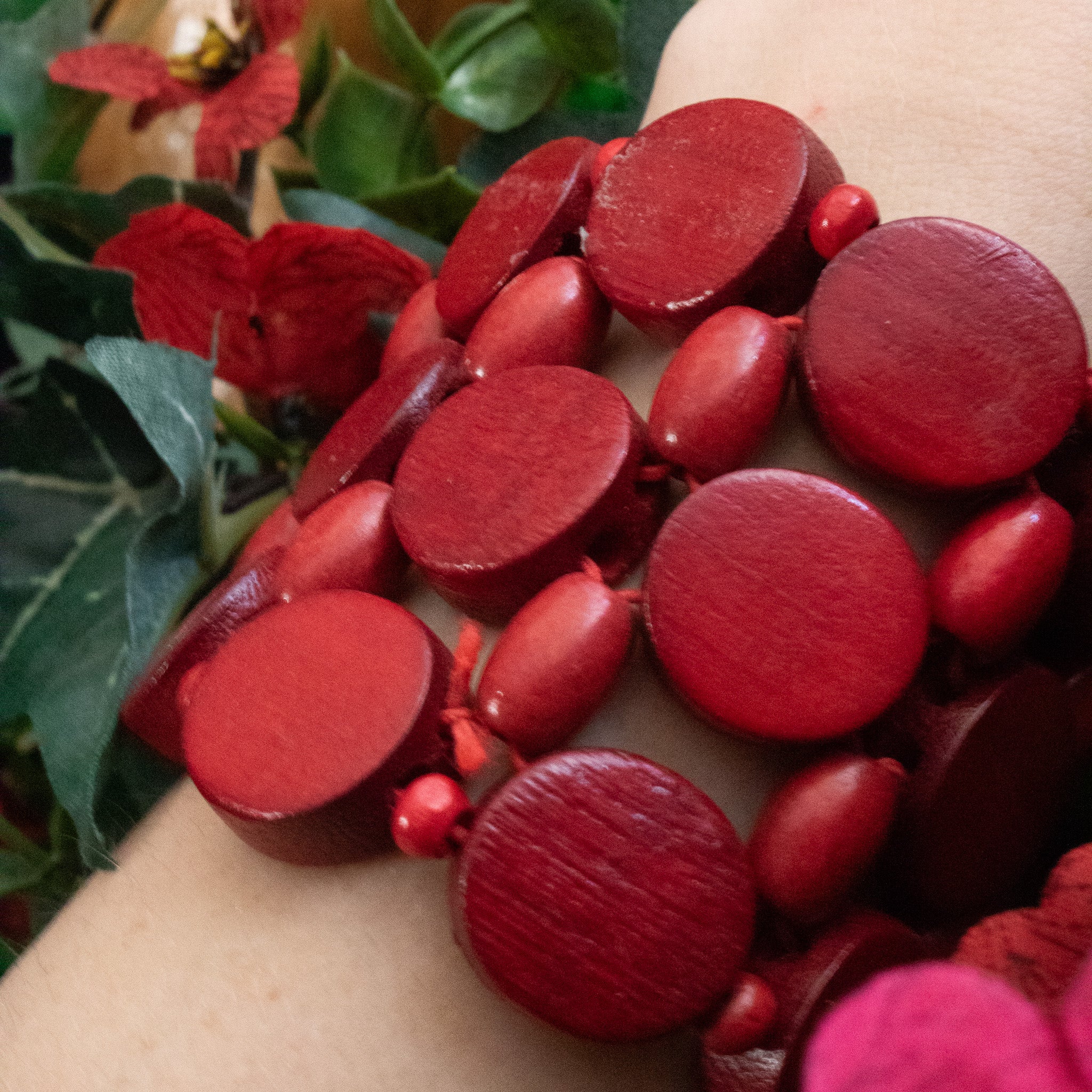 Red Wooden Bead Strech Bracelet