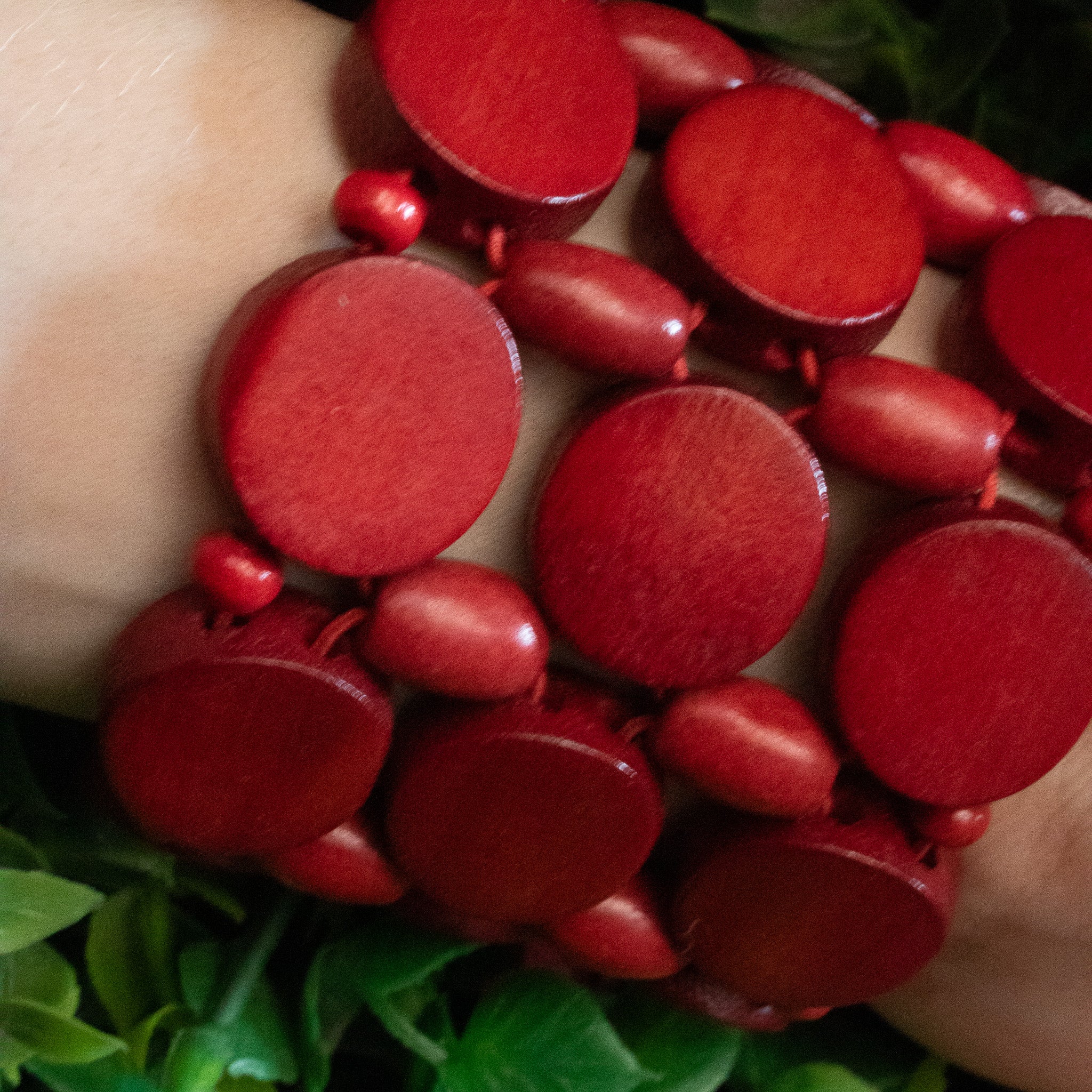 Red Wooden Bead Strech Bracelet