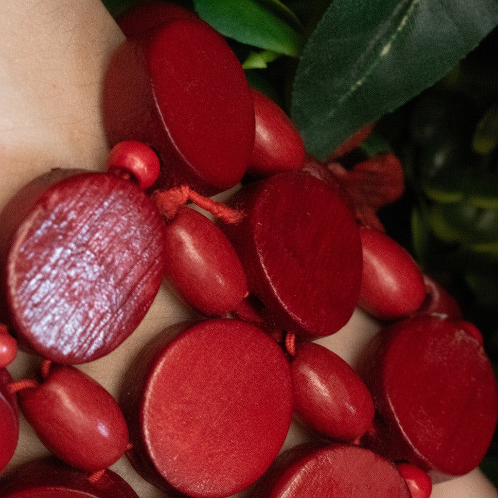 Red Wooden Bead Strech Bracelet