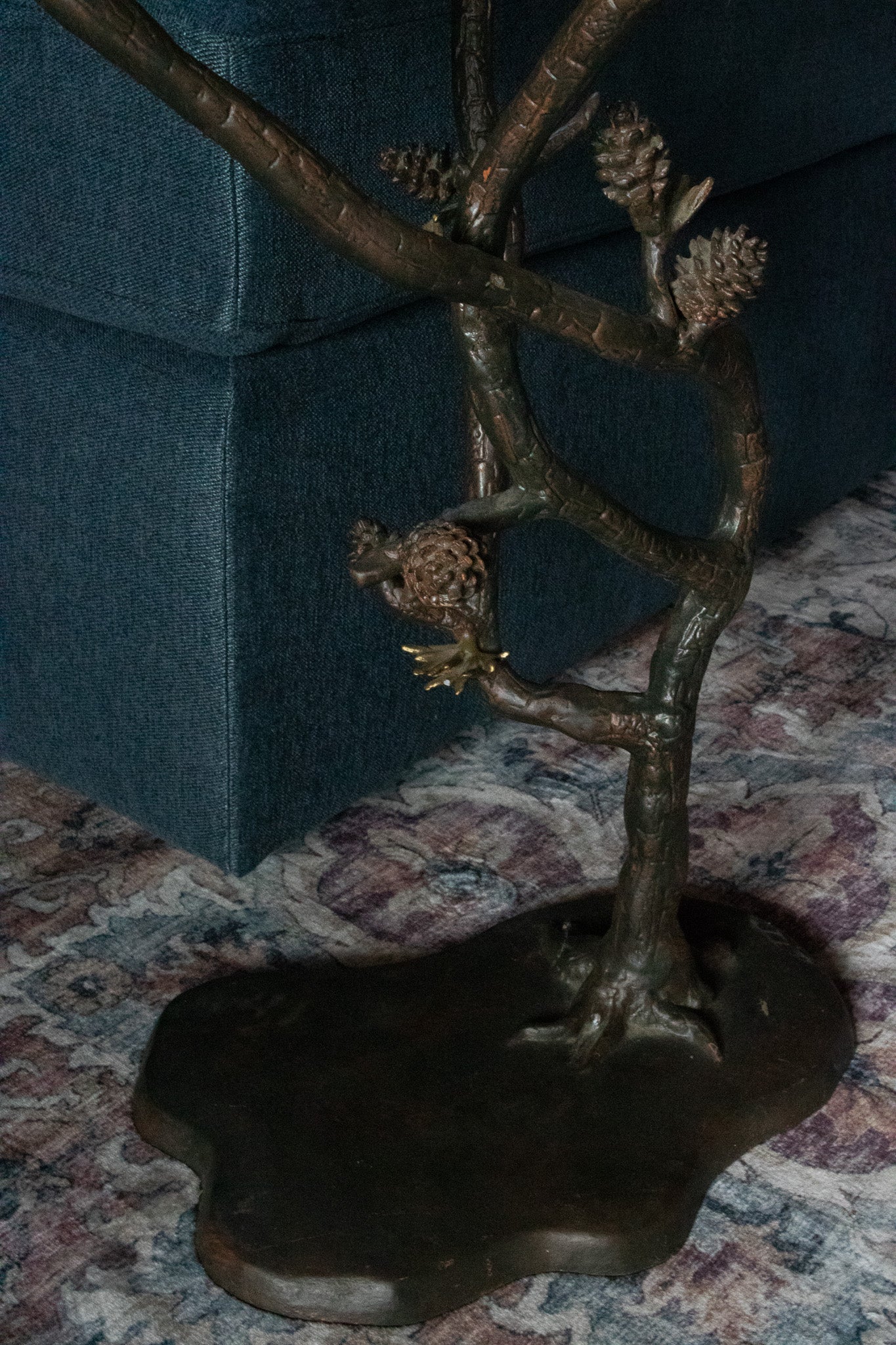 Beautiful Glass Tabletop and Aluminum Frame Tree of Life End Table