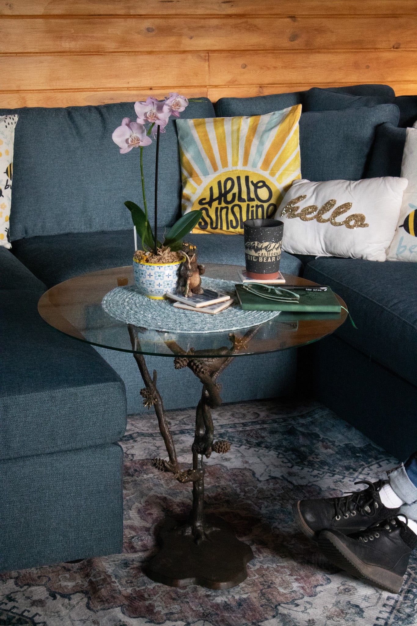 Beautiful Glass Tabletop and Aluminum Frame Tree of Life End Table