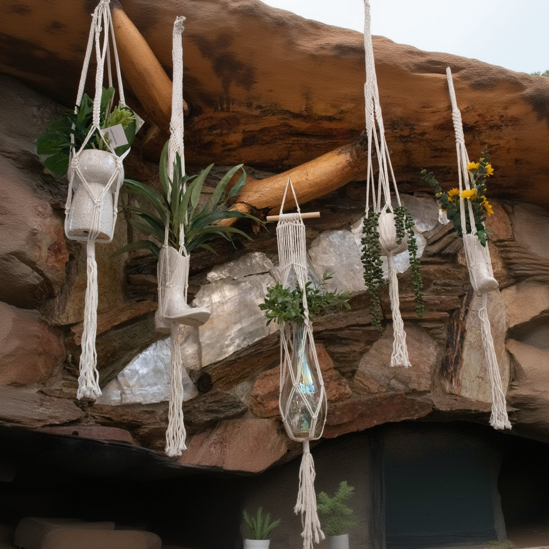 6-Pack Macrame Hanging Plant Holders – Indoor Planters with Hooks for Stylish Display.