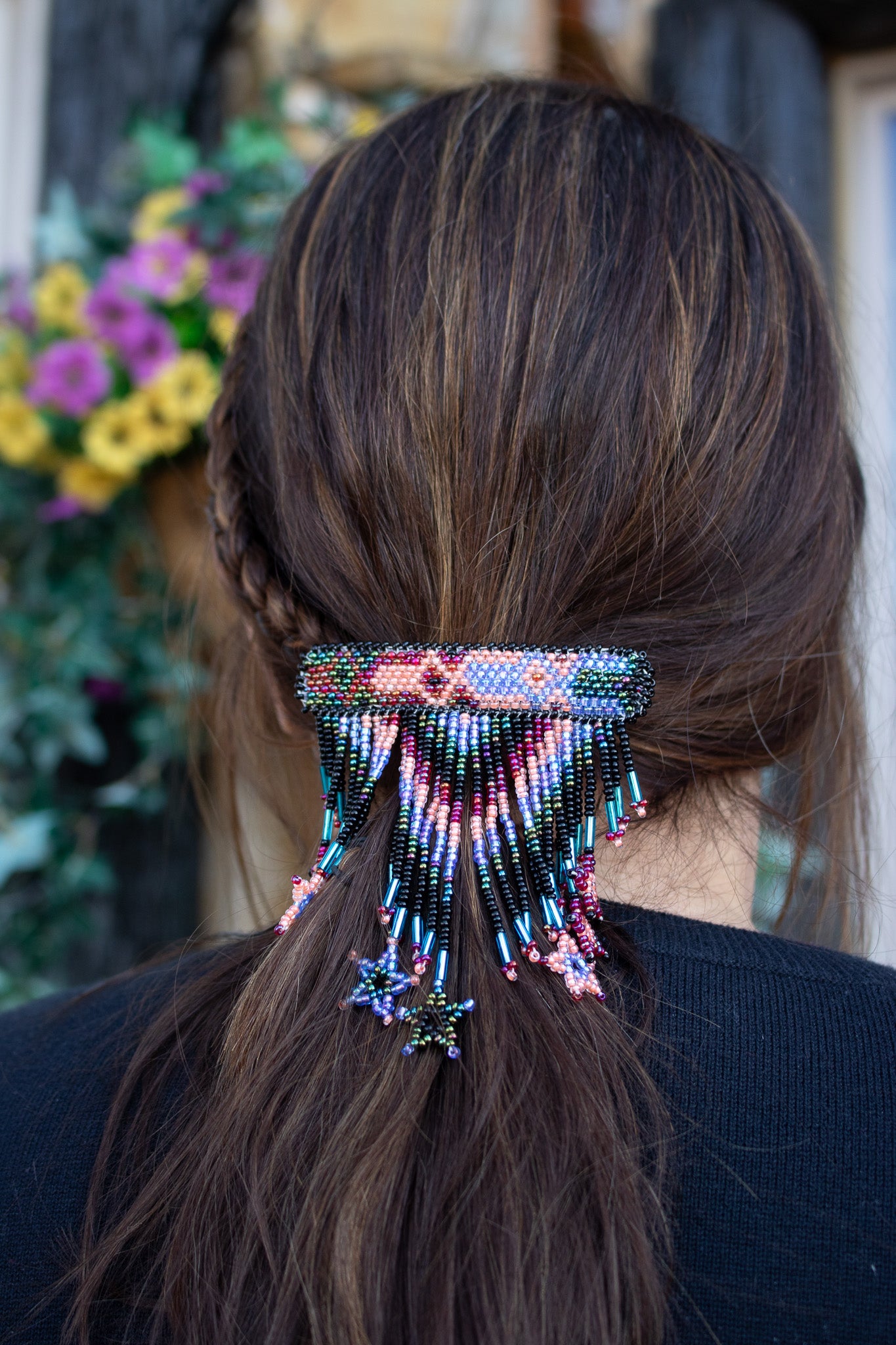 Vintage 1990's Beaded Aztec Print Star Hair Clip