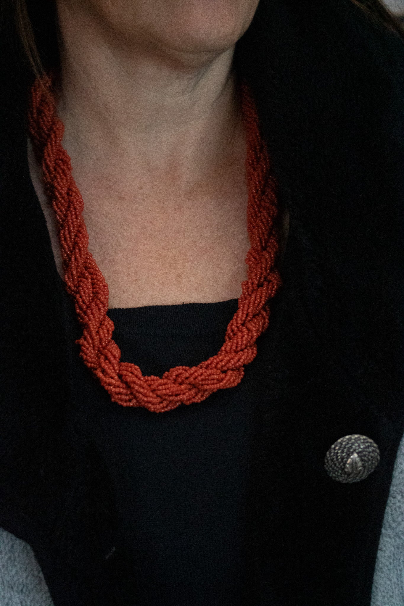 Vintage Art Deco Ox Blood Coral Beaded Necklace