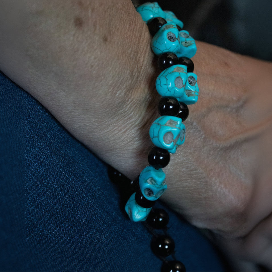 Turquoise Skull Beaded Bracelet Adjustable Bracelet