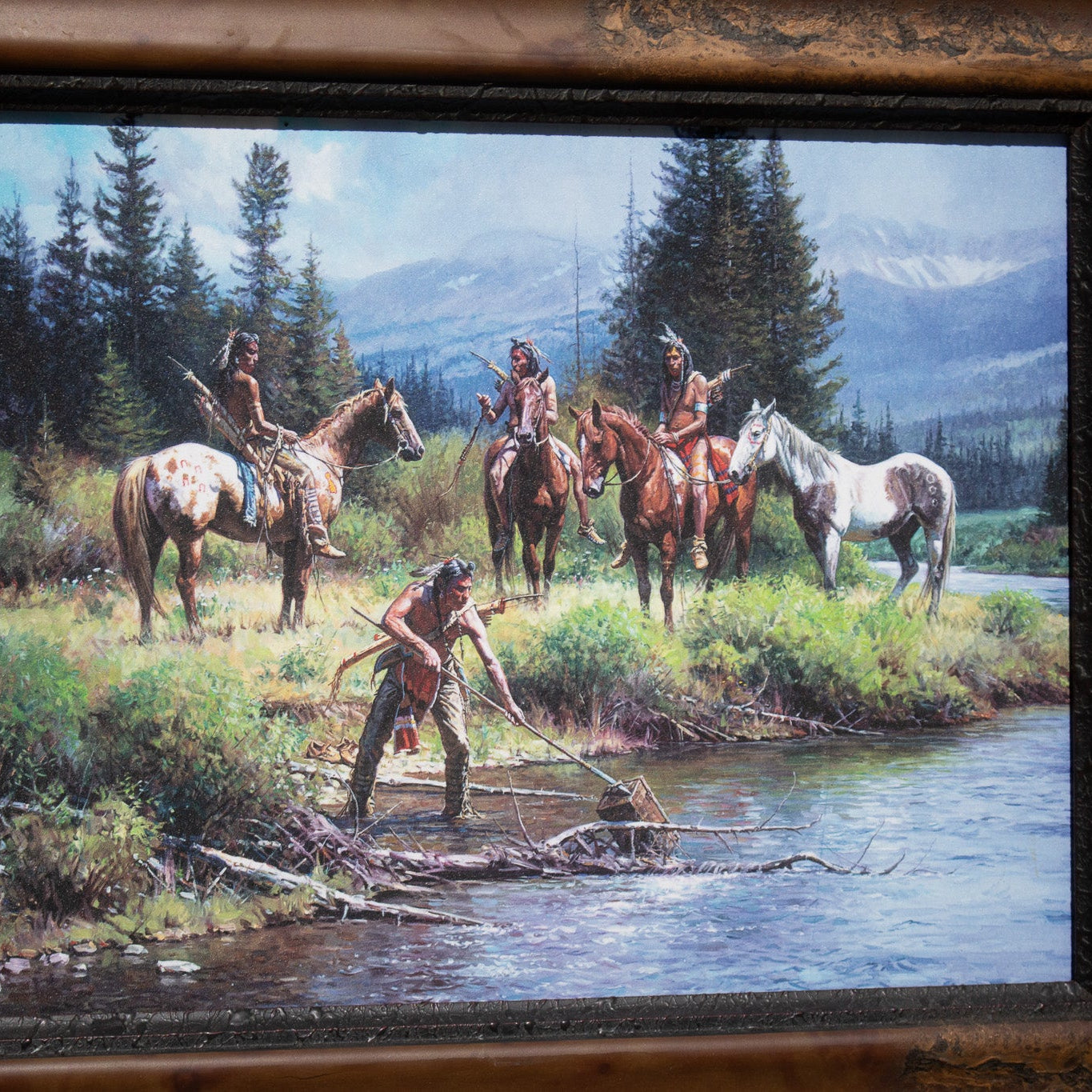 Canvas Transfer Lonestar Print of Indians and Horses at the River