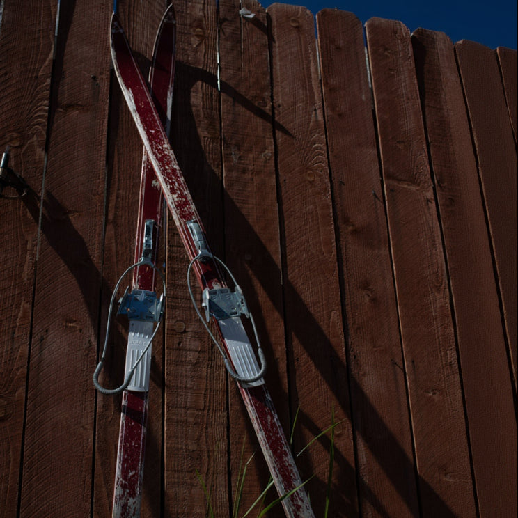 Red Wooden Antique Ski with Jofa Click-In Metal Bindings