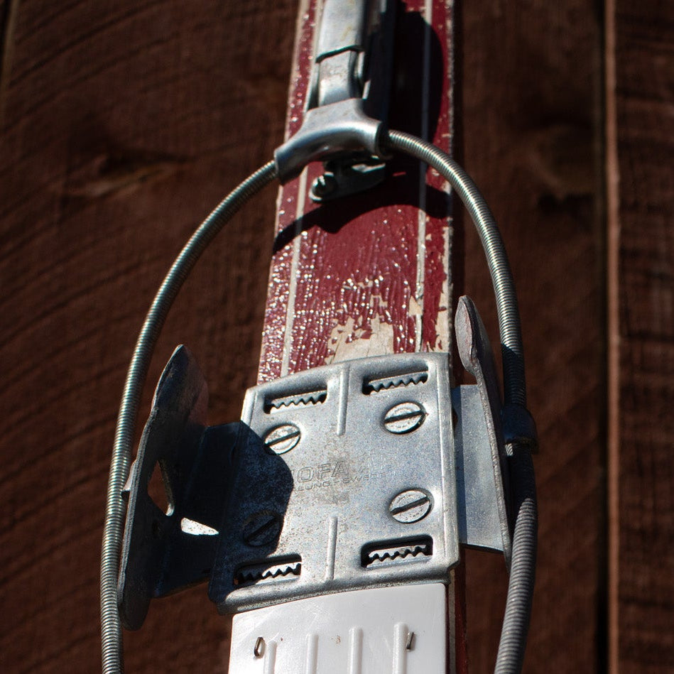 Red Wooden Antique Ski with Jofa Click-In Metal Bindings