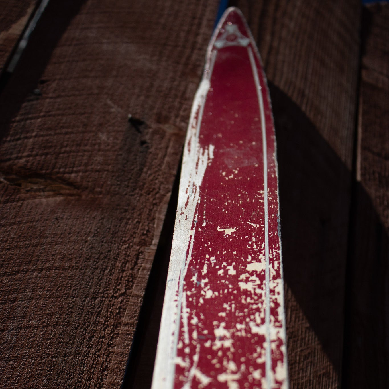 Red Wooden Antique Ski with Jofa Click-In Metal Bindings