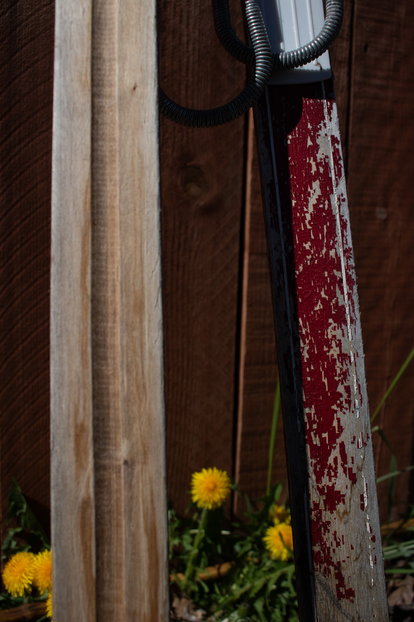 Red Wooden Antique Ski with Jofa Click-In Metal Bindings