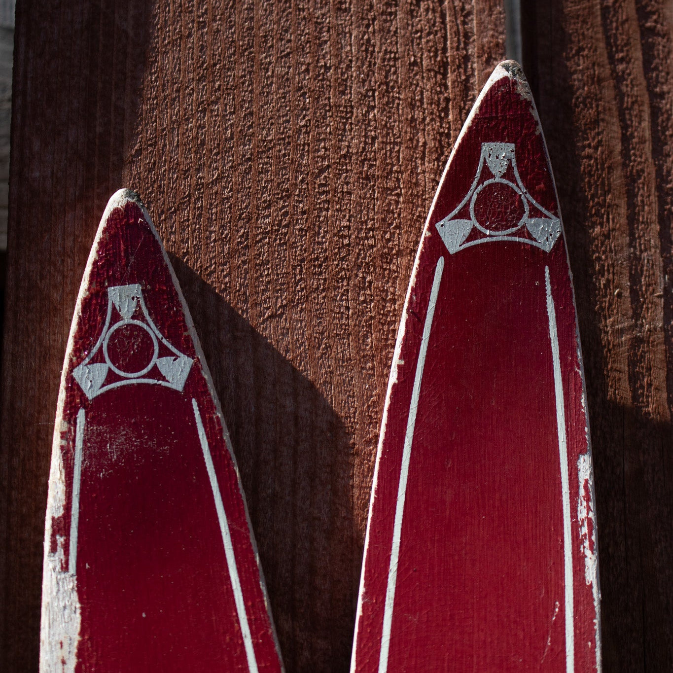 Red Wooden Antique Ski with Jofa Click-In Metal Bindings