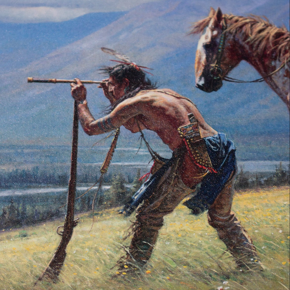 Lonestar American Indians at the River's Edge Canvas Transfer Print Art