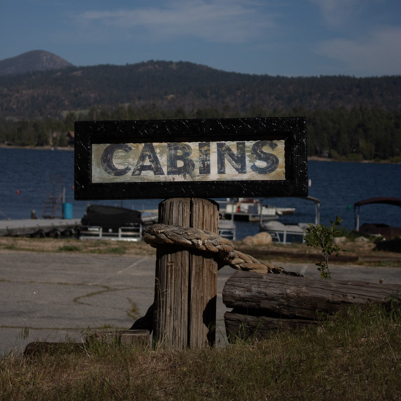 Simple "Cabins" Wooden Sign with Wooden Frame