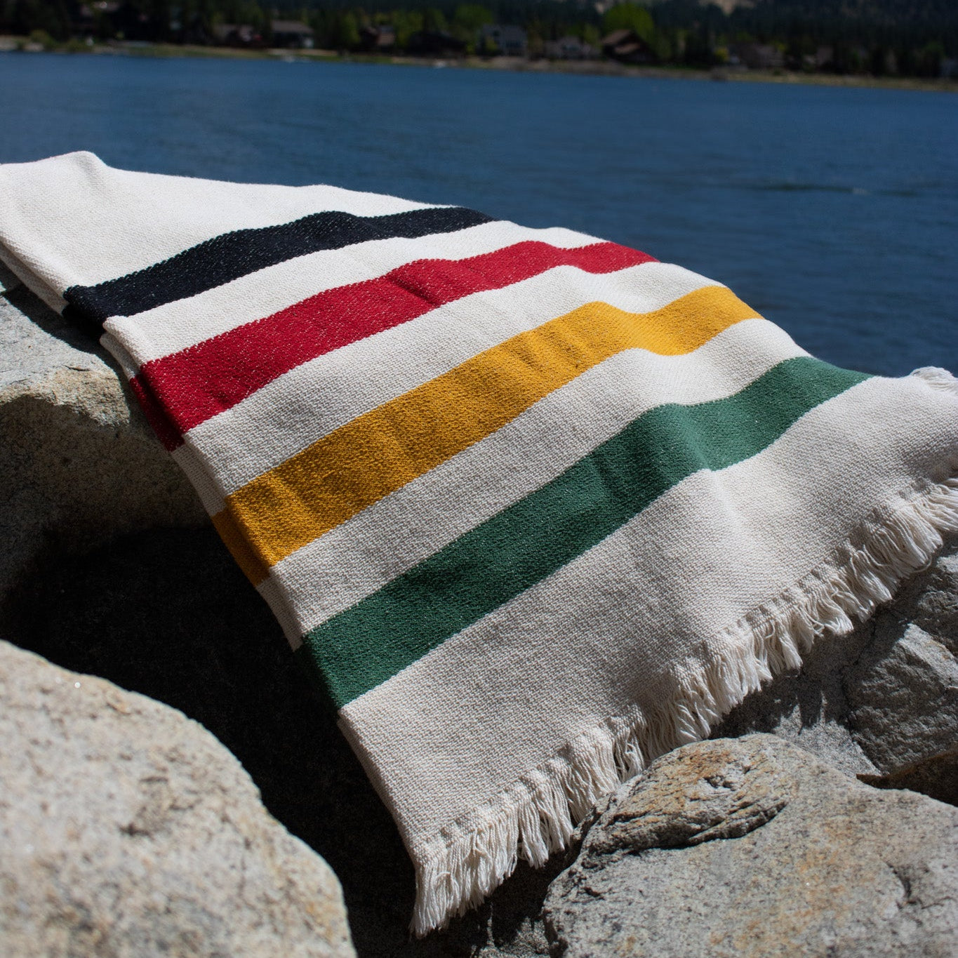 Pisgah Stripe Woven Throw - Black, Red, Yellow, & Green Stripe