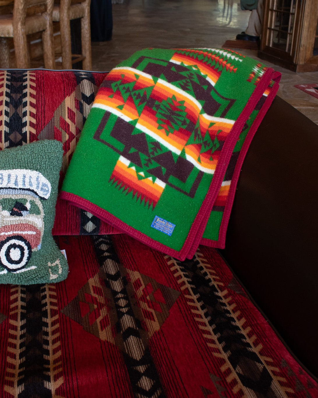Vintage Beaver State Chief Joseph Green Pendleton Navajo Native American Wool Blanket 74 x 58