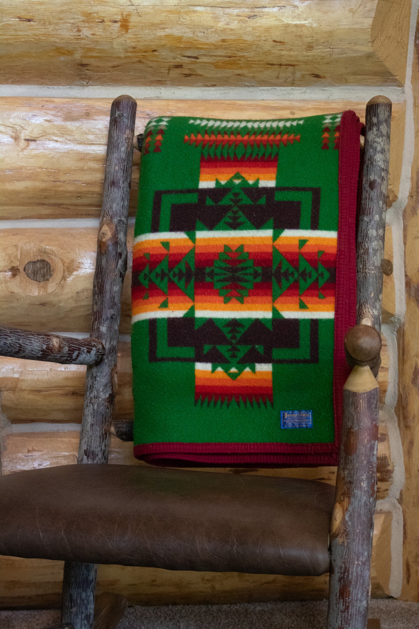Vintage Beaver State Chief Joseph Green Pendleton Navajo Native American Wool Blanket 74 x 58