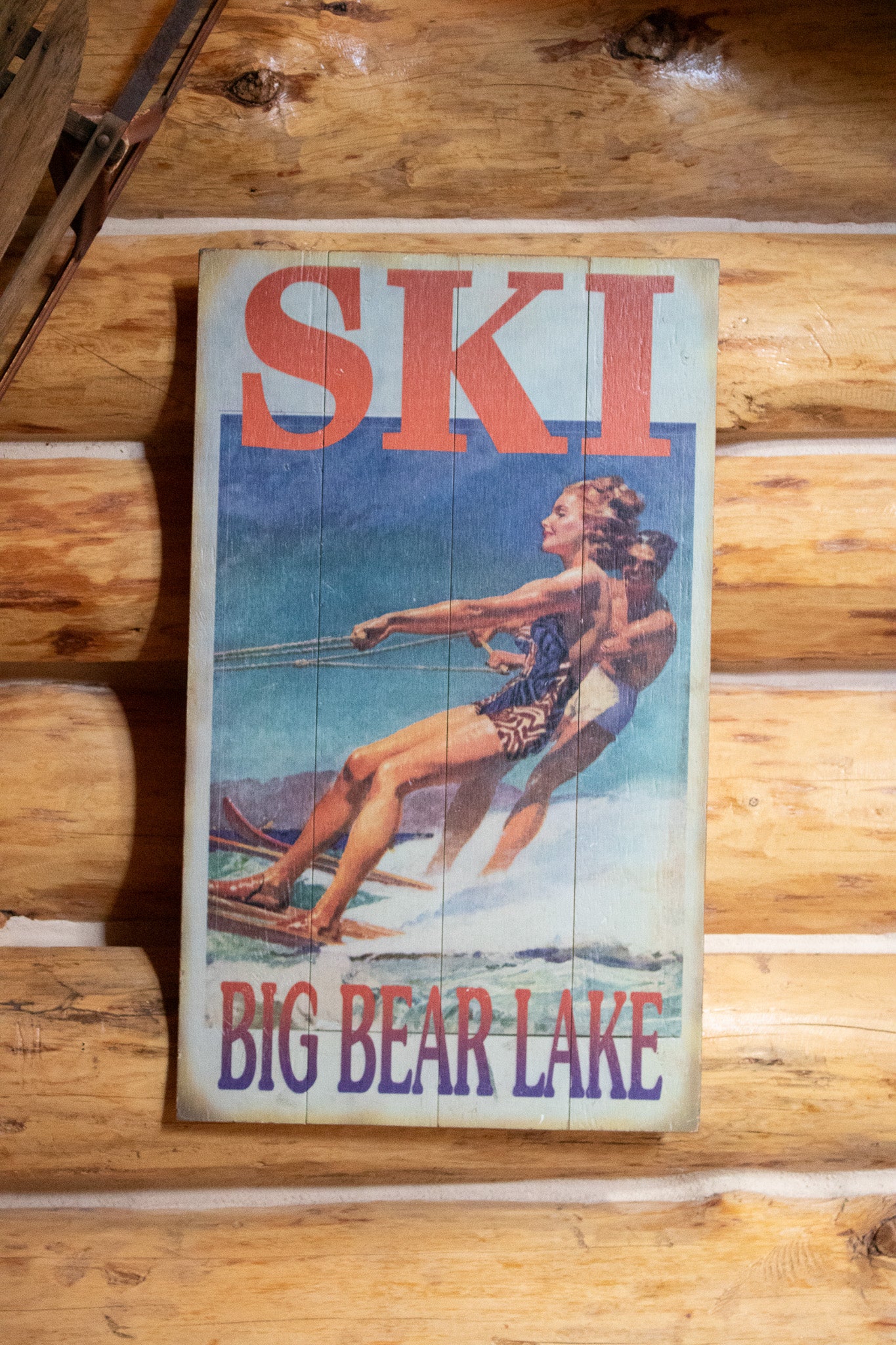 Wood Plank Print "Ski Big Bear Lake"