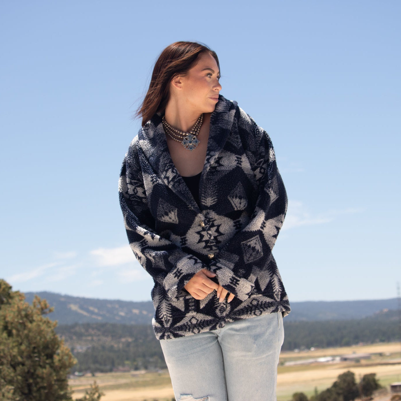 Ralph Lauren Southwestern Fleece Jacket Serape Navajo Indian Blanket Size M