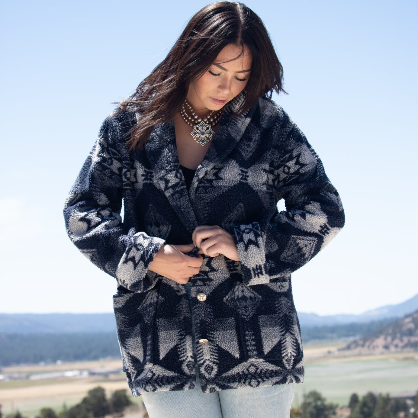 Ralph Lauren Southwestern Fleece Jacket Serape Navajo Indian Blanket Size M
