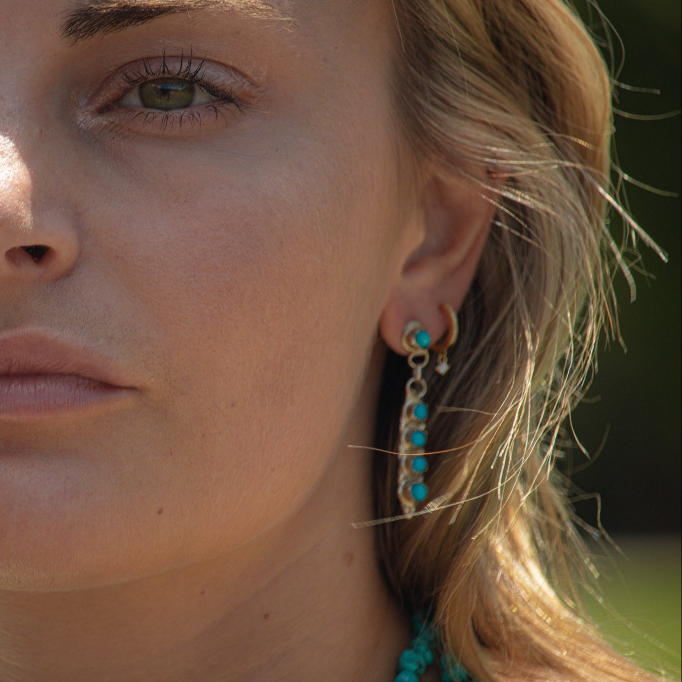 Zuni Native American Sterling Silver Turquoise Dangle Earrings by Nakatewa