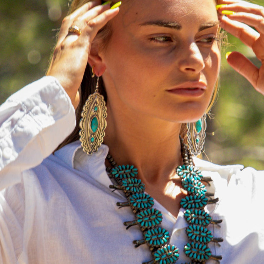 Tibetan Tibet Turquoise Dangle 4" Hook Earrings