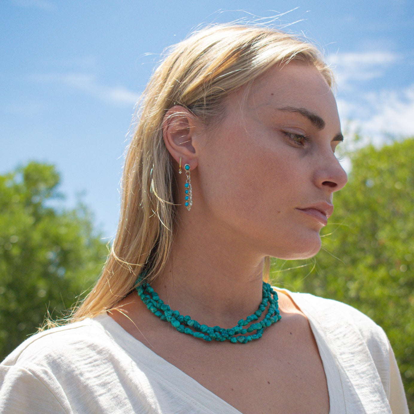Vintage Navajo Turquoise Nugget Triple Strand Necklace