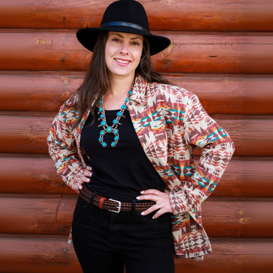 Mountain and Isles Button-Up Aztec Design