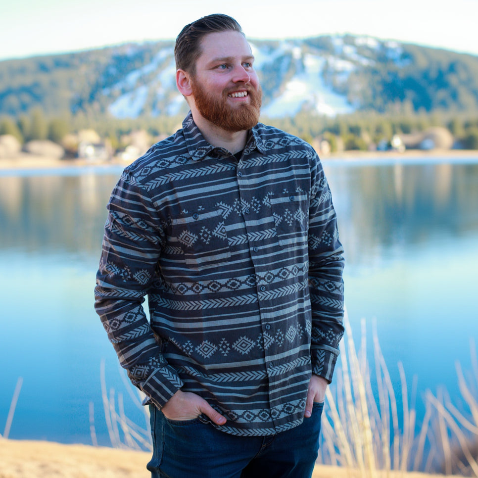 TRUE CRAFT Printed Gray Native Stripe Flannel
