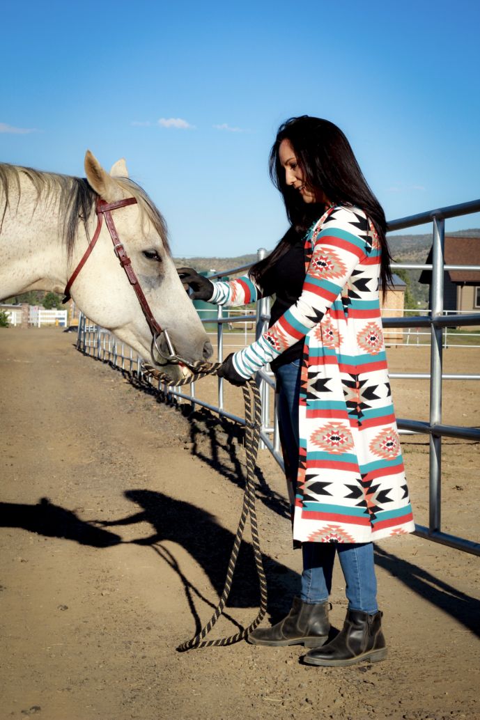 southwestern aztec long cardigan duster sweater cream tribal print small
