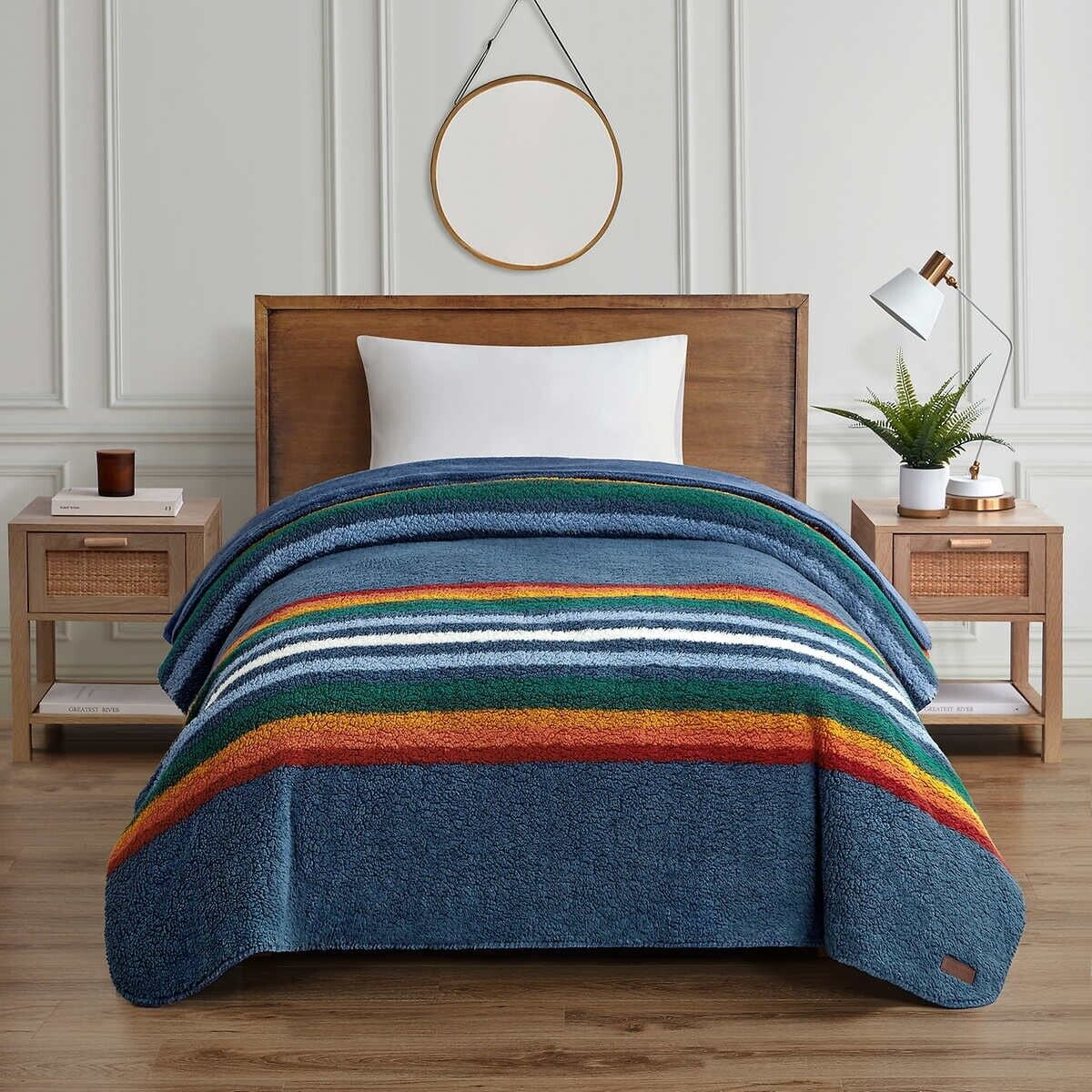 Pendleton Select King Sherpa Fleece Blanket Cozy Dark Teal Reversible Design