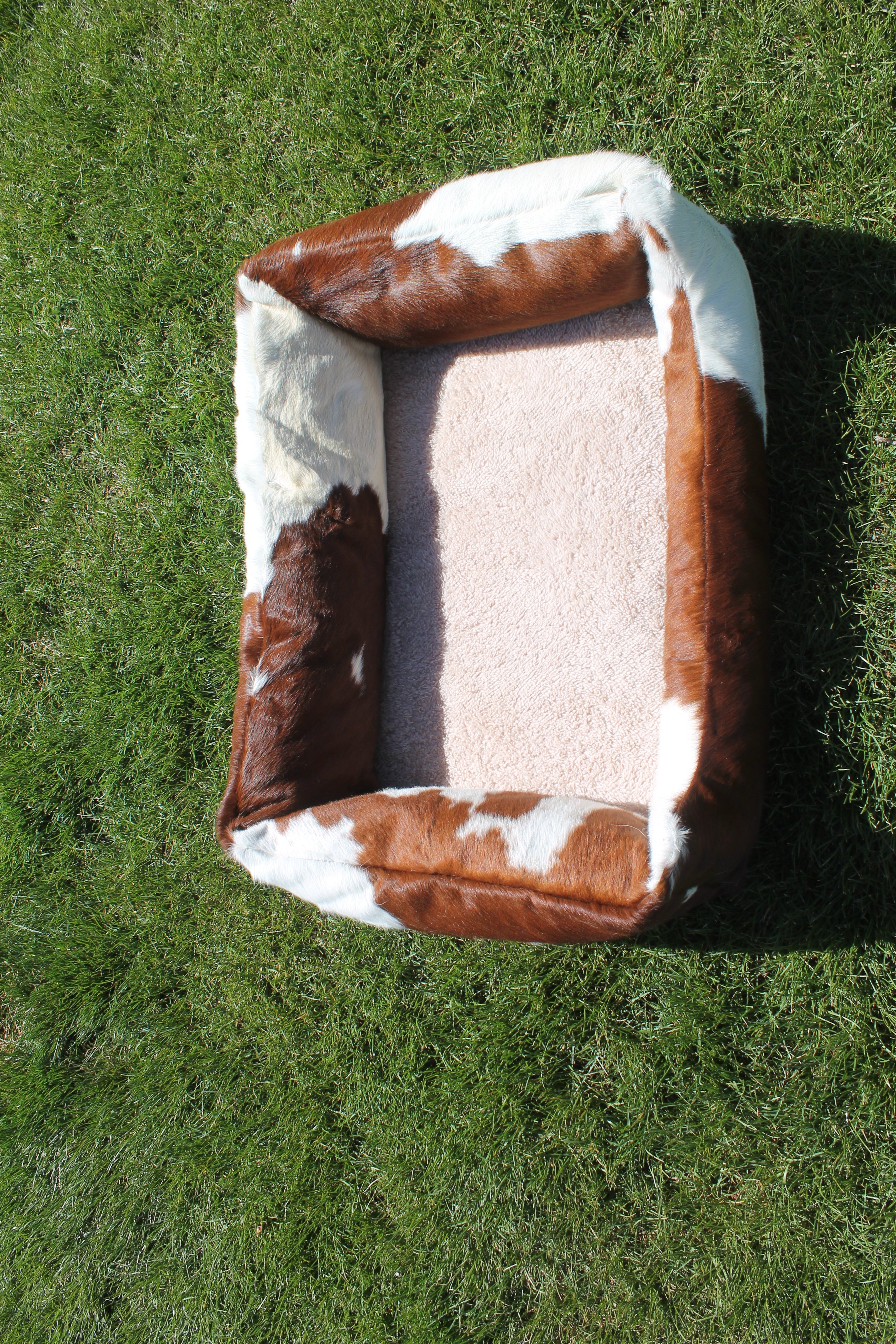 Brown and White Luxury Cowhide Pet Bed, Removable Washable Cushion