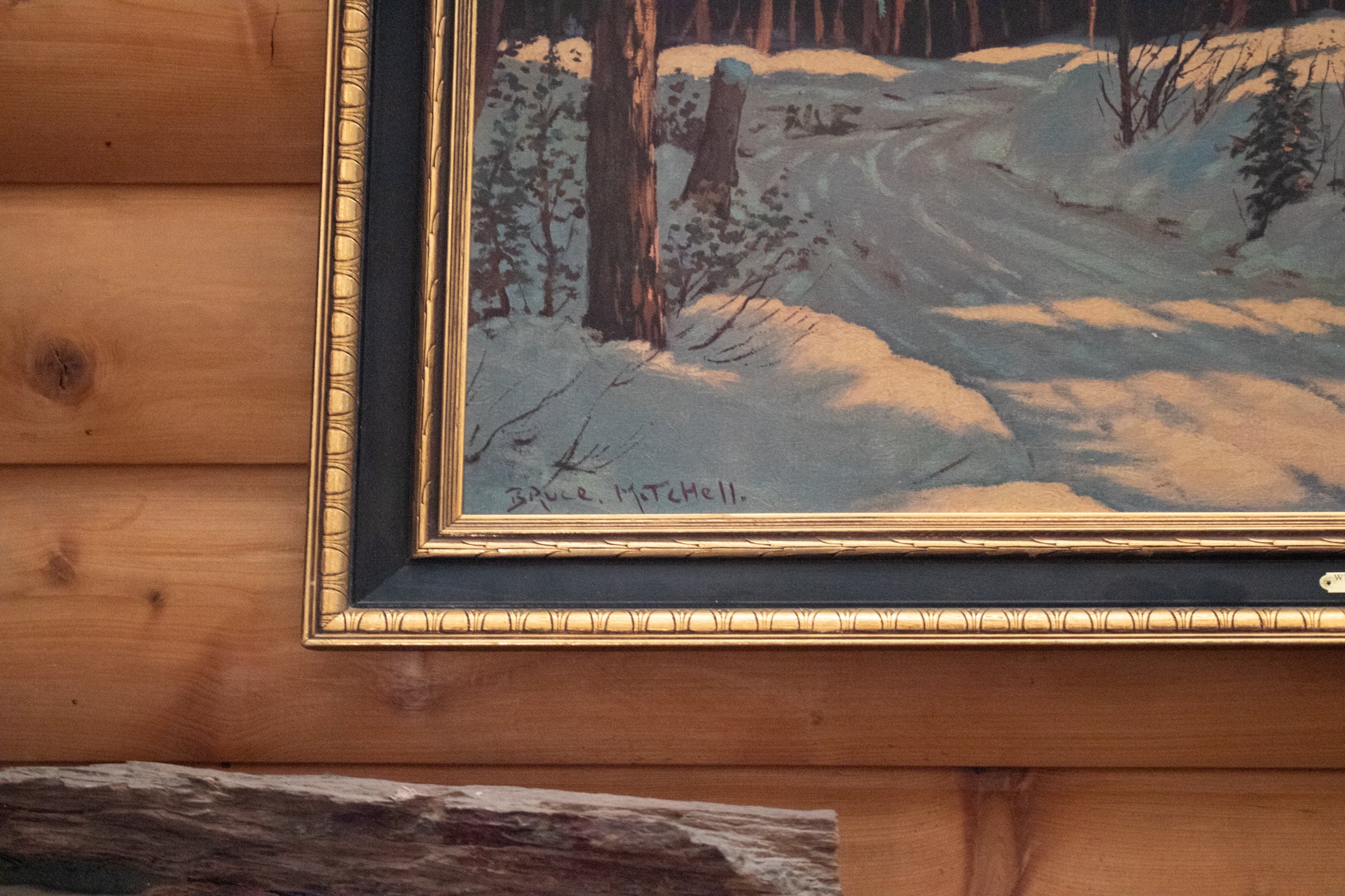 Bruce Mitchell “Winter Retreat” Framed Cabin Snow Painting – Large Rustic Winter Wall Art 36x48