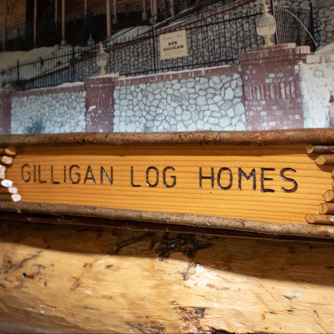 Framed Photo of Gilligan Log Home with Custom Tool Detailed Frame
